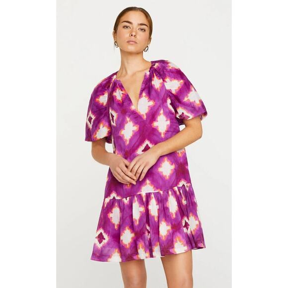 Marie Oliver Greta Mini Dress Lavender Lattice Multi Puff Sleeve Tuckernuck - Picture 3 of 10